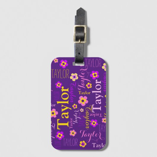 Paarse bloem aangepaste naam Taylor art Bagagelabel (Voorkant (verticaal))