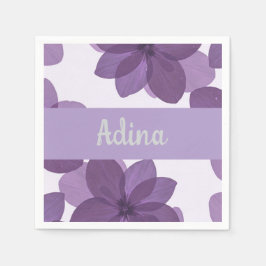 Paarse bloem Bas Mitzva servet met naam