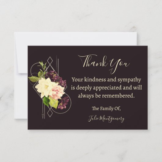 Paarse bloem begrafenisfoto dank u kaart notitiekaartje (Voorkant)