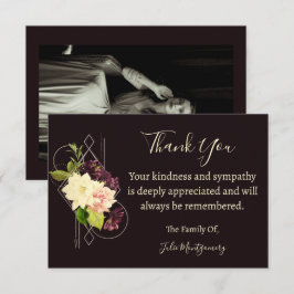 Paarse bloem begrafenisfoto dank u kaart notitiekaartje