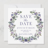 Paarse bloem Bewaar de Date fotouitnodiging (Voorkant)