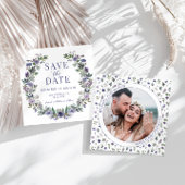 Paarse bloem Bewaar de Date fotouitnodiging