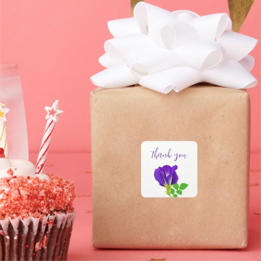 Paarse Bloem Bloemen Gift Wrap Vierkante Sticker (Feest)