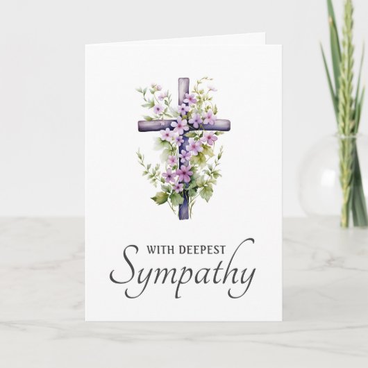 Paarse bloem bloemenkruis met diepste sympathie kaart (Voorkant)