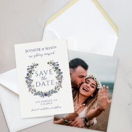 Paarse Bloem Boho Bewaar de datum foto uitnodiging