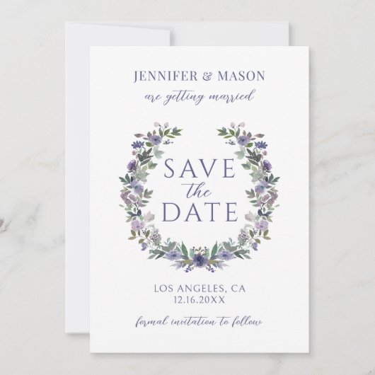 Paarse Bloem Boho Bewaar de datum foto uitnodiging (Voorkant)