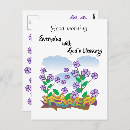 Paarse bloem briefkaart (Voorkant / Achterkant)