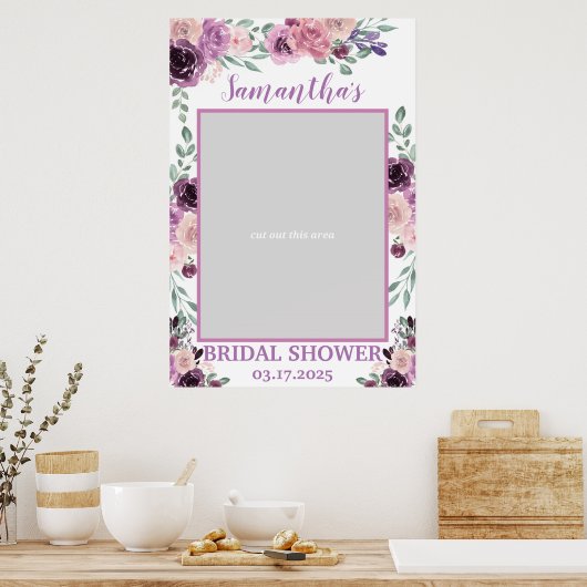 Paarse Bloem Bruidsfeest Foto Prop Frame Boho Poster (Keuken)