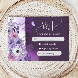 Paarse Bloem Bruiloft RSVP Kaart