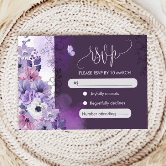 Paarse Bloem Bruiloft RSVP Kaart