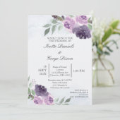Paarse bloem bruiloft uitnodiging (Staand voorkant)