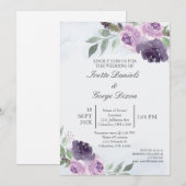 Paarse bloem bruiloft uitnodiging (Voorkant / Achterkant)