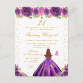 Paarse Bloem Bruin Haar Prinses Verjaardagsfeestje Briefkaart (Voorkant)