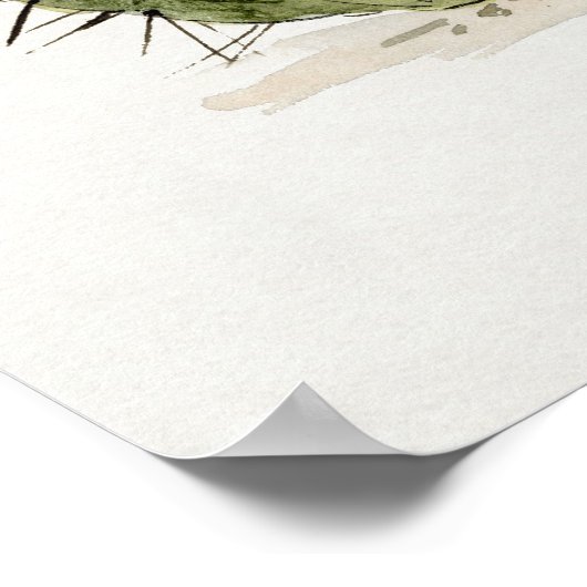 Paarse Bloem Cactus Sketch Art Poster (Hoek)