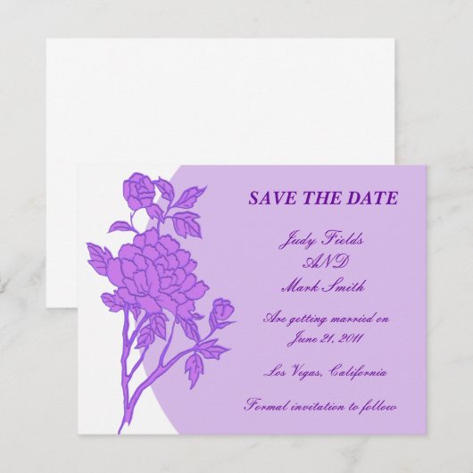 Paarse Bloem Custom Save The Date Kaart (Voorkant / Achterkant)