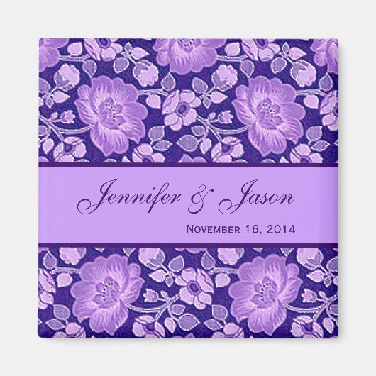 Paarse Bloem Damask Trouwmagneet Magneet (Voorkant)