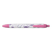 Paarse bloem Ditsy Style Monogrammed Zwarte Inkt Pen (Achterkant)