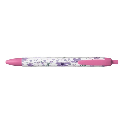 Paarse bloem Ditsy Style Monogrammed Zwarte Inkt Pen (Achterkant)