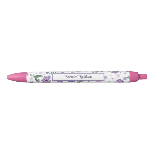 Paarse bloem Ditsy Style Monogrammed Zwarte Inkt Pen (Voorkant)