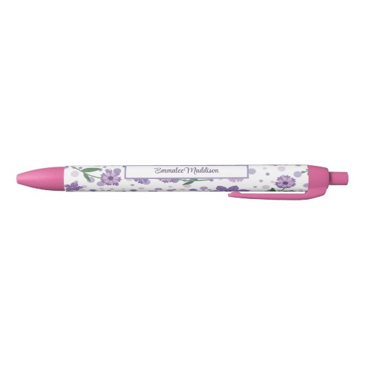 Paarse bloem Ditsy Style Monogrammed Zwarte Inkt Pen (Bodem)