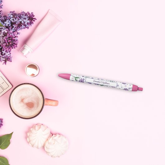 Paarse bloem Ditsy Style Monogrammed Zwarte Inkt Pen