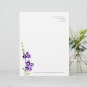 Paarse bloem Duranta waterverf kunst briefhoofd (Staand voorkant)