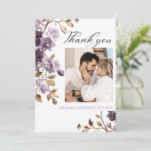 "paarse bloem en bladgoud bedankje" bedankkaart (Staand voorkant)