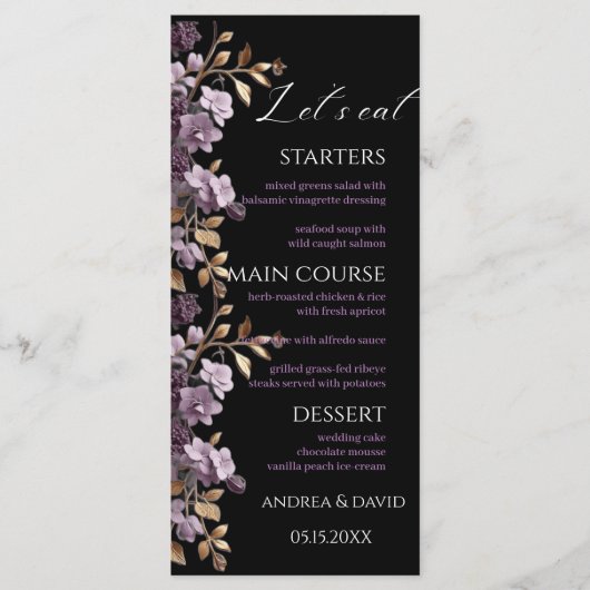 Paarse bloem en bladgoud laten we onkruid eten Men Menu (Voorkant)