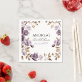"paarse bloem en bladgoud papier vrijgezellenfeest servet (Insitu)