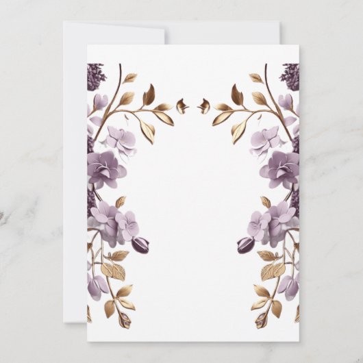 "paarse bloem en bladgoud vrijgezellenfeest" kaart (Achterkant)