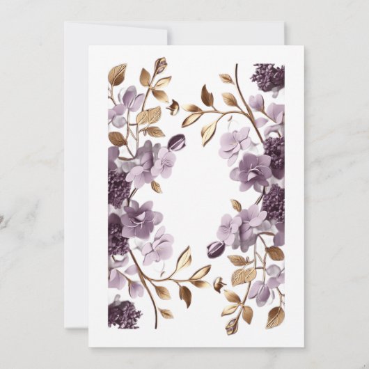 "paarse bloem en bladgoud wieden uitnodiging" kaart (Achterkant)