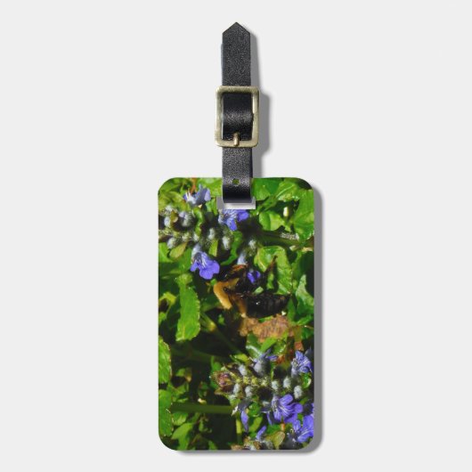 Paarse Bloem en Bumble Bee Bagagelabel (Voorkant verticaal)