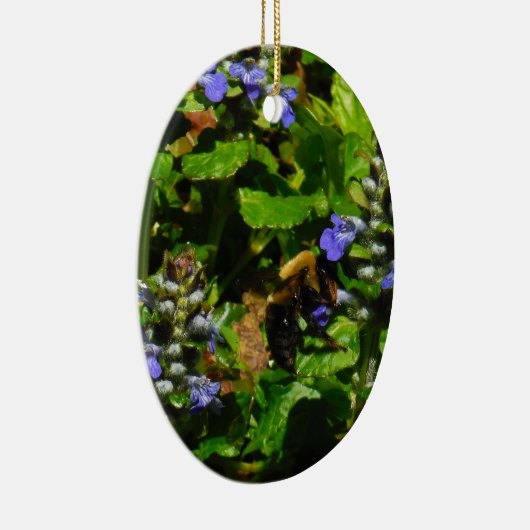 Paarse Bloem en Bumble Bee Keramisch Ornament (Rechts)