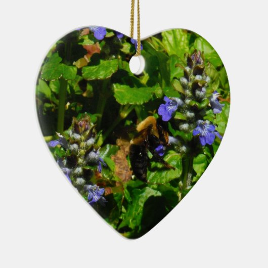 Paarse Bloem en Bumble Bee Keramisch Ornament (Rechts)