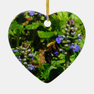 Paarse Bloem en Bumble Bee Keramisch Ornament