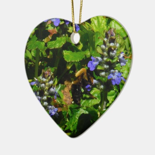 Paarse Bloem en Bumble Bee Keramisch Ornament (Links)