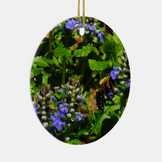 Paarse Bloem en Bumble Bee Keramisch Ornament (Rechts)