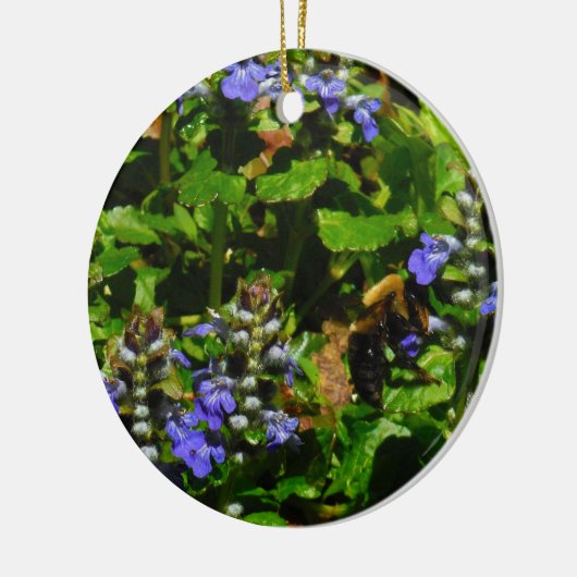 Paarse Bloem en Bumble Bee Keramisch Ornament (Links)