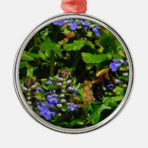 Paarse Bloem en Bumble Bee Metalen Ornament