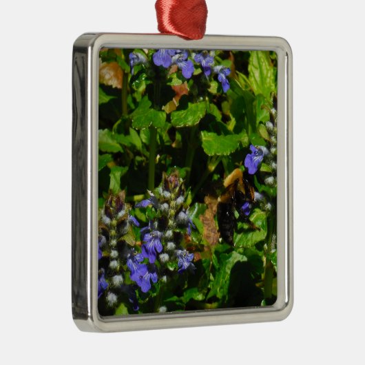 Paarse Bloem en Bumble Bee Metalen Ornament (Rechts)