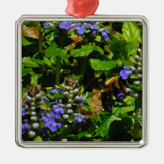 Paarse Bloem en Bumble Bee Metalen Ornament (Voorkant)