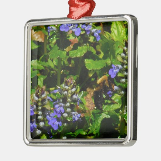 Paarse Bloem en Bumble Bee Metalen Ornament (Links)