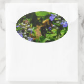 Paarse Bloem en Bumble Bee Ovale Sticker (Tas)