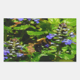 Paarse Bloem en Bumble Bee Rechthoekige Sticker