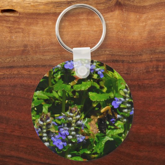 Paarse Bloem en Bumble Bee Sleutelhanger (Voorkant)