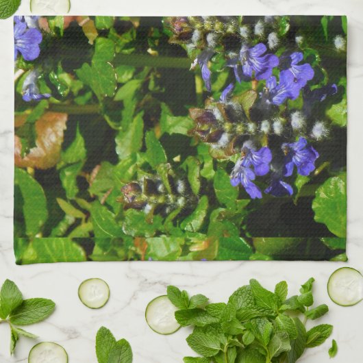 Paarse Bloem en Bumble Bee Theedoek (Gevouwen)