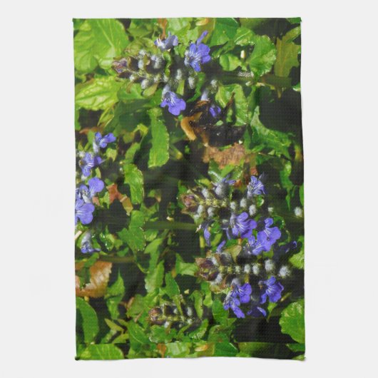 Paarse Bloem en Bumble Bee Theedoek (Verticaal)