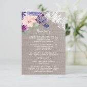 Paarse Bloem- en Lace Wedding Weekend Reisroute Informatiekaartje (Staand voorkant)