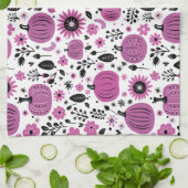 Paarse bloem en schattig pompoenpatroon theedoek (Gevouwen)