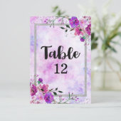 Paarse Bloem- en Zilveren Frame Huwelijk Tafel Num Kaart (Staand voorkant)